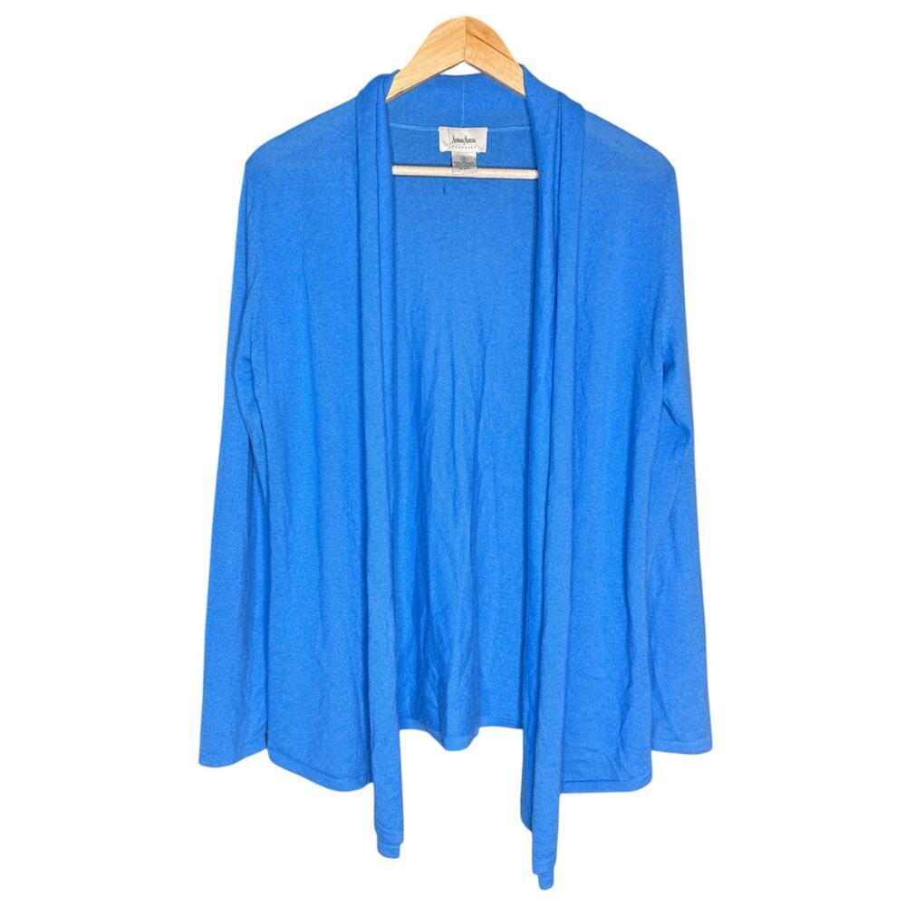 Neiman Marcus 100% Cashmere Cardigan Blue Open Front Sweater Women M Lightweight